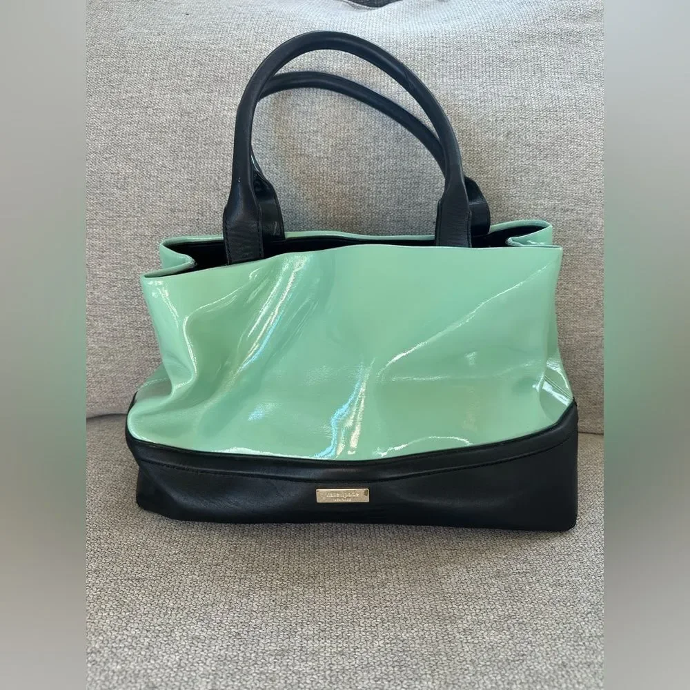 Kate Spade Elena Chelsea Park Coastline Patent Leather Tote Bag Mint and Black